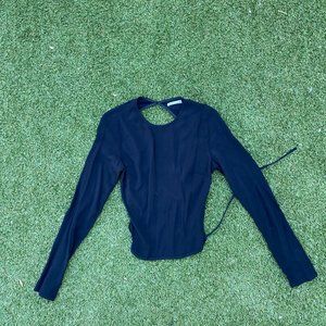 Reformation black open back long sleeve tie up top